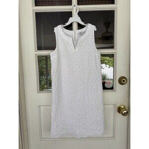 Vineyard Vines Girls Dress Cotton Shift Eyelet Trim White sz 14 See measures